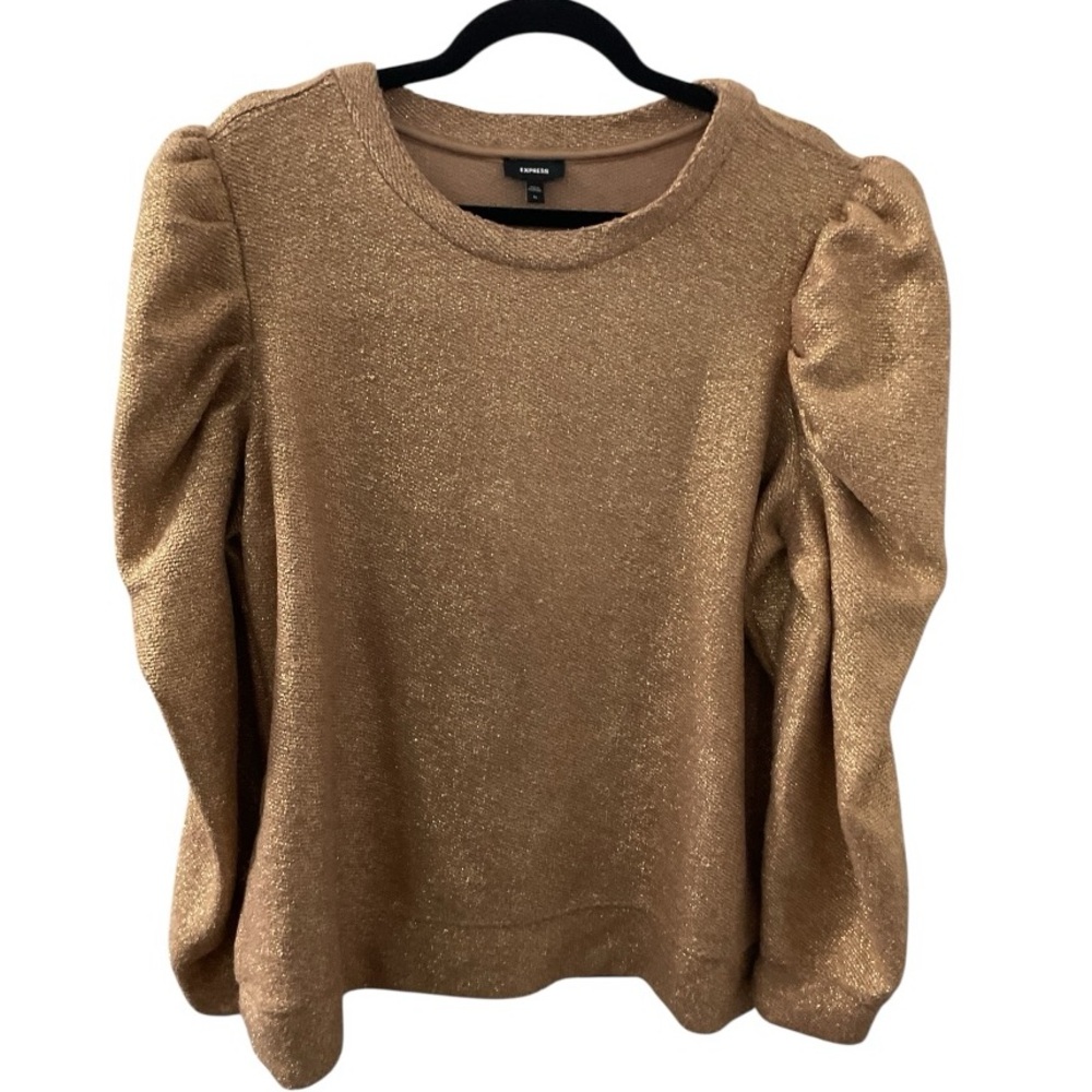 Express Metallic Gold Sweater with Puff Sleeves P:24-26” L:25”